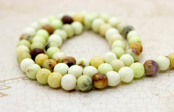 Chrysoprase Beads, Natural Lemon Chrysoprase Smooth Round Gemstone Beads (6mm 8mm) - PG134
