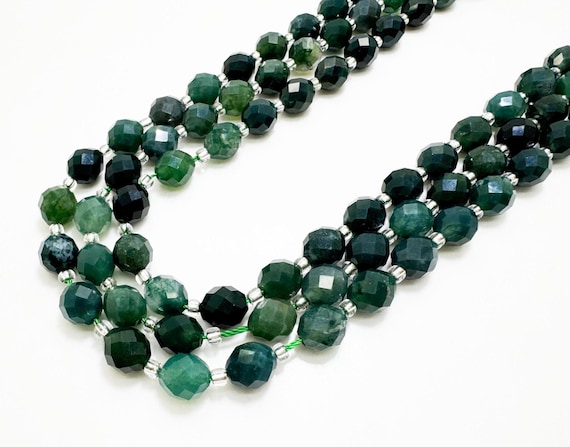 Natural Green Moss Agate Faceted Oval Beads 6x8mm – Polished Earth-Tone Gemstone Strand 14.5" – Jewelry Making Supplies - PGS323