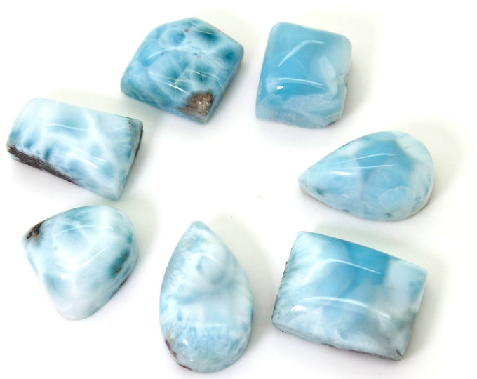 Natural Larimar Cabochon - 7 pcs Chips Rock Stone Gemstone Variety Tear Drop Shape Beads for Ring Necklace Pendant Jewelry Making - PGL35