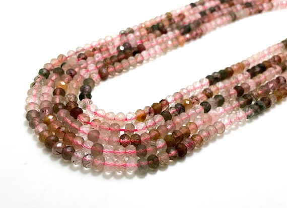 Mixed Natural Rutilated Quartz 3mm x 4mm 4mm x 6mm Faceted Rondelle Gemstone Beads - RDF06B