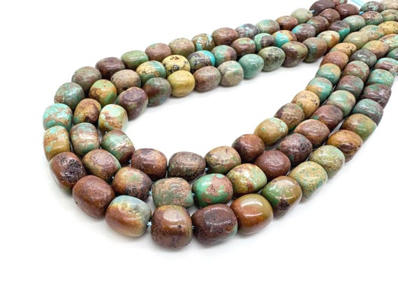 Natural Hubei Turquoise Smooth Cushion Chunky Nugget Cube Beads | Earthy Blue & Green Matrix Gemstone