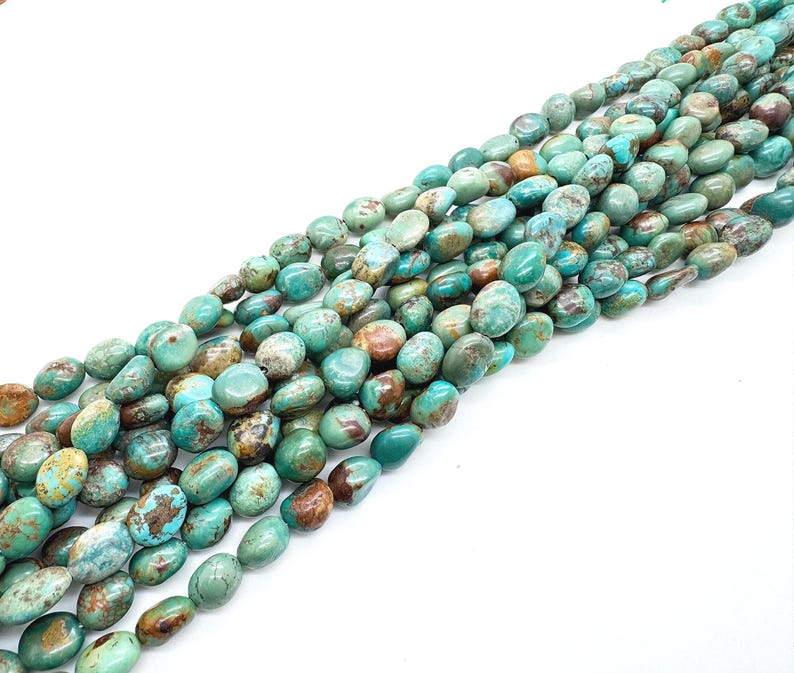 Natural Hubei Turquoise Pebble Beads Genuine 7-8mm Assorted Polished Nugget Earthy Green & Teal Gemstone High-Grade Jewelry Supply - PGS347 image 2