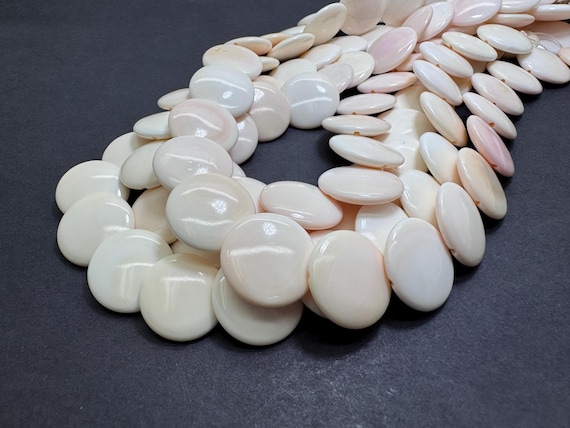 Natural Queen Conch Shell Beads Large 18mm Polished Flat Round Disc Soft Pink & Luminous White Gemstone for Artisan Jewelry Supply - QC27