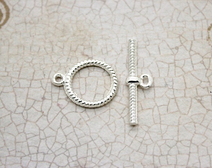 Bulk 15mm x 18mm Silver Round Shape Toggle Antiqued Enamel lines Clasps, Jump Ring, Necklace Bracelet Clasp, Connectors, Jewelry Supplies