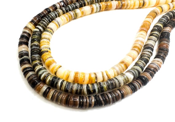 Natural Pen Shell Heishi Beads: Earthy Coffee Brown Orange, 6mm Strand - RD02