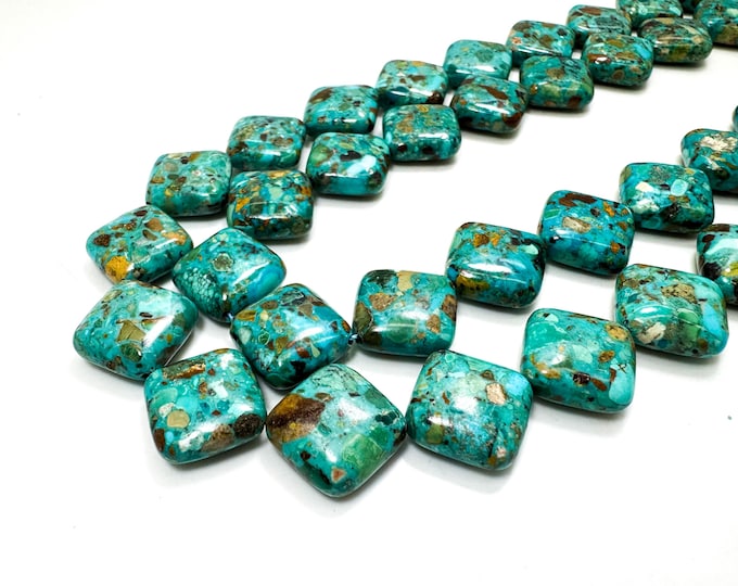 Man-Made Turquoise Diamond Square Beads: Blue-Green Gemstone, 14mm