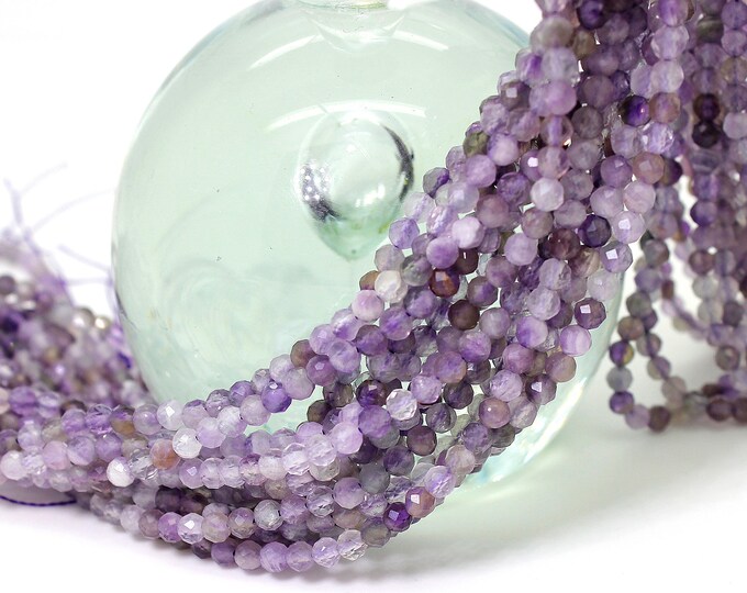 Amethyst Quartz, Natural Amethyst Faceted Round Ball Loose Gemstone 3mm Beads - RNF99