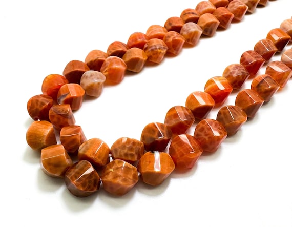 Fire Agate Beads, Natural Fire Agate Smooth Oval Puffed Twisted Gemstone Beads - PG176
