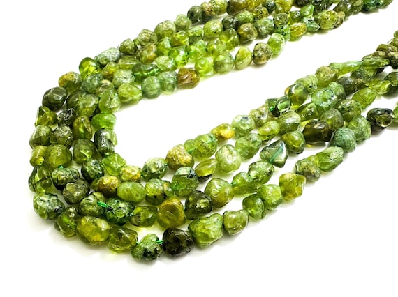 Green Peridot Beads, Natural Peridot Polished Nugget Pebble Round Barrel Gemstone Beads - PG318