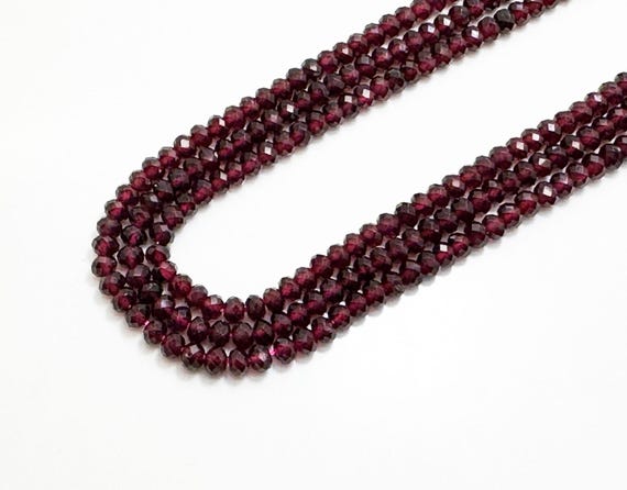 Garnet Faceted Rondelle Beads 3x4mm | Natural Deep Red Garnet | 15.5” Strand | Jewelry Making Beads | January Birthstone RDF05B