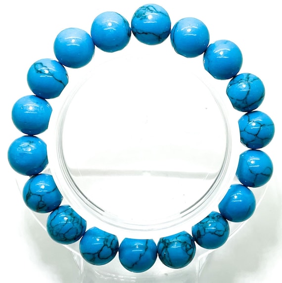 Blue Howlite Smooth Round Natural Gemstone Beads 4mm 6mm 8mm 10mm Semi-Precious Gemstone Elastic Cord Handmade Bracelet PGB103