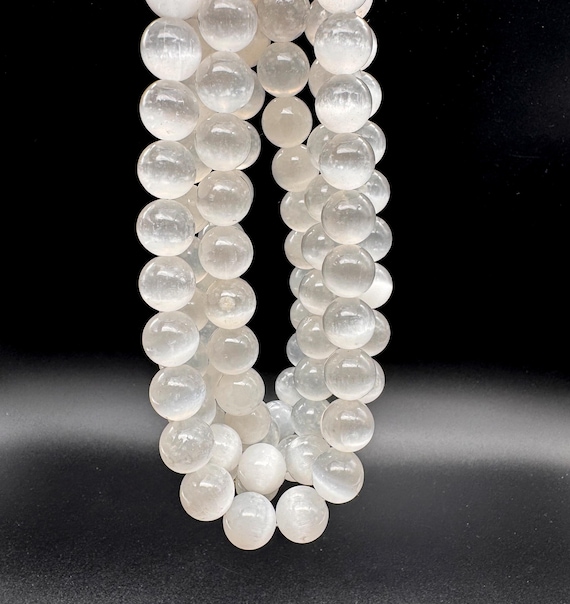 AAA Rare Genuine Natural White Selenite Polished Smooth Round Gemston Beads - PG17