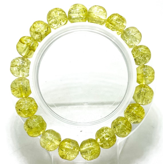 Crackle Quartz Handmade Cracked Crystal 10mm Polished Smooth Gemstone Bracelet (Yellow) - PGB239D
