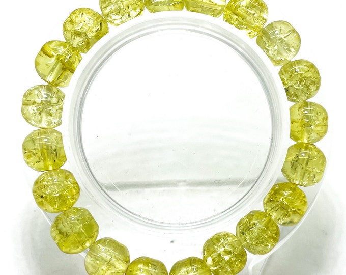 Crackle Quartz Handmade Cracked Crystal 10mm Polished Smooth Gemstone Bracelet (Yellow) - PGB239D