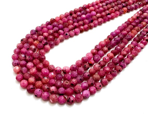 AAA Faceted Red Ruby Beads: Genuine Round Gemstone (3-5mm) - PG56D