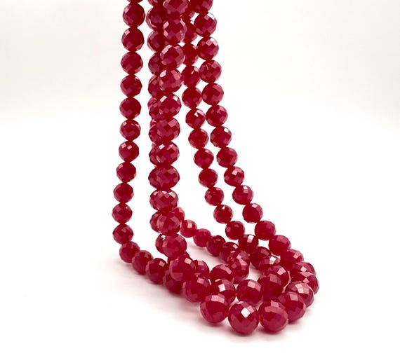 Natural Red Ruby Faceted Round Beads Genuine 8mm Magenta Ruby Gemstone Sparkling Diamond-Cut Polished Beads High-End Jewelry Supply PG56B