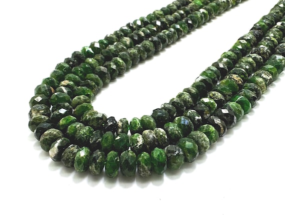 Natural Green Chrome Diopside Faceted Rondelle Beads: Deep Green Gemstone, 5-8mm - RDF61B