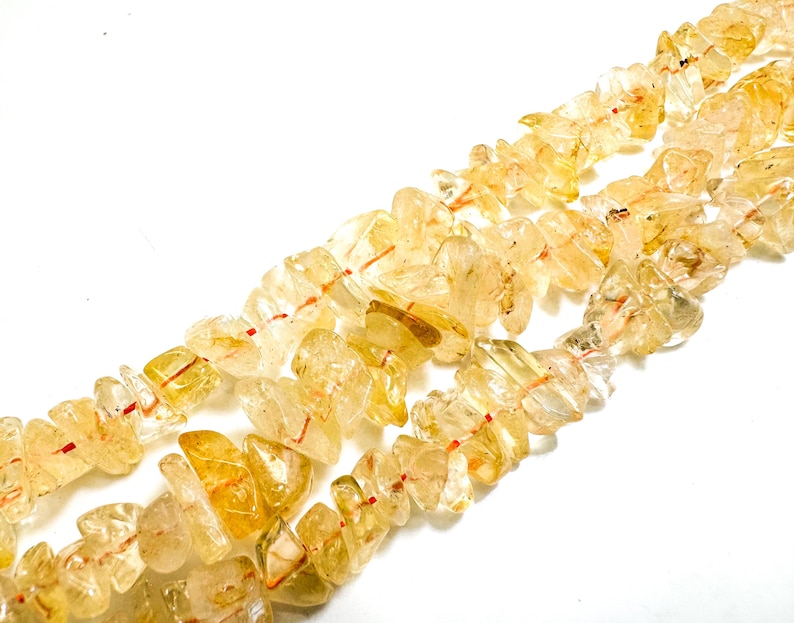 Natural Citrine Beads, Yellow Golden Citrine Flat Chips Nugget Assorted Size Gemstone Beads - PG80 image 2