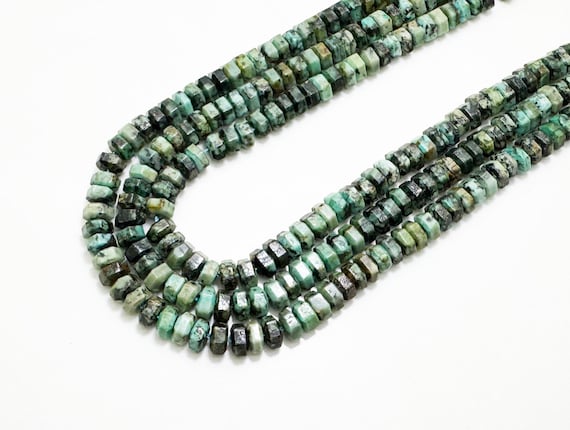 African Turquoise Heishi Beads 3x7mm Faceted Natural Green Jasper Gemstone Strand 15" | Jewelry Making Bracelet Necklace Supplies RDF106