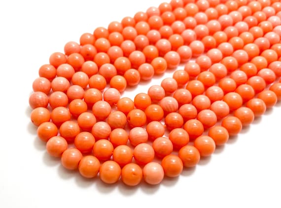 Peach Pink Coral Beads Smooth Round Natural Dyed Coral for Jewelry Making - PG289