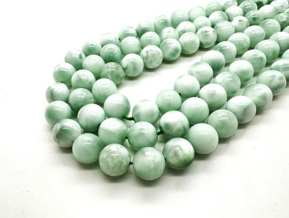 Green Angelite Beads, Natural Green Angelite Smooth Round Ball Sphere Gemstone Beads - Full Strand