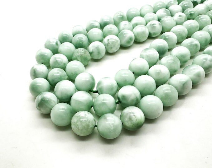 Green Angelite Beads, Natural Green Angelite Smooth Round Ball Sphere Gemstone Beads - Full Strand