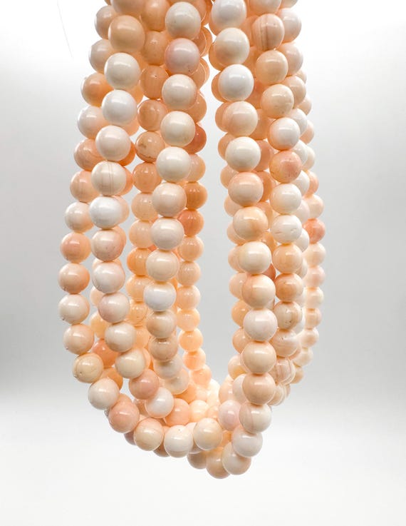 AAA Queen Conch Shell Beads: Natural Pastel Pink White Polished Smooth Round Gemstone Spheres - QC4