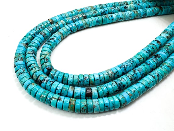 Natural Genuine Turquoise, Blue Arizona Kingman Turquoise Polished Heishi Rondelle Disc 3mm x 8mm Gemstone Beads - PG93B