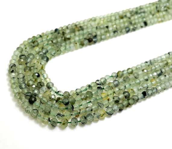 Natural Green Prehnite Faceted Rondelle 3mm x 4mm Small Spacer Gemstone Beads - RDF97B