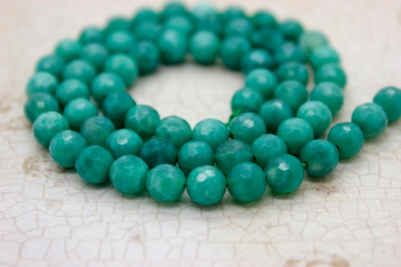 Natural Green Agate Beads, Green Fire Agate Stone Faceted Round Ball Sphere Beads Natural Gemstone (4mm 6mm 8mm 10mm 12mm) - PG53