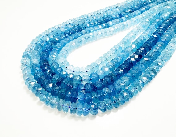 Natural AAAA Aquamarine Faceted Rondelle Beads 5mmx7mm Blue Gemstone for Jewelry Making - RDF63