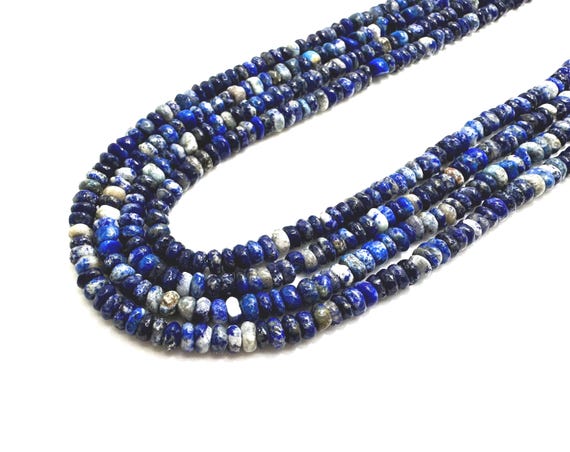 Natural Blue Sodalite Rondelle Beads: Smooth Polished Gemstone, 2mm x 4mm - RD39