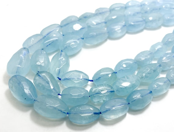 High Quality AAA+ Blue Aquamarine Polished Faceted Nugget Pebble Gemstone Beads - PG210