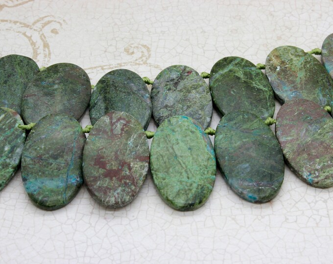 Jasper Green Natural Flat Oval Smooth Gemstone Beads Loose Bead 22mm x 36mm - PGS75