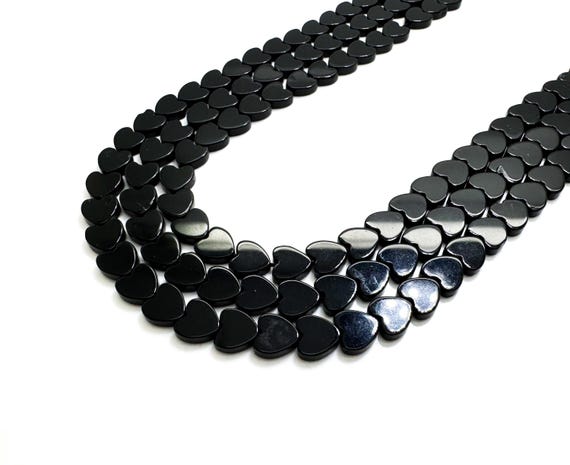 Black Onyx Flat Heart Beads – 6mm – 2mm Thick – Natural Black Gemstone – Stone of Strength & Protection – Jewelry Making Supplies PGS411