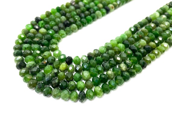 Natural Green Nephrite Jade Faceted Rondelle 4mm x 6mm 5mm x 7mm Gemstone Beads - RDF114