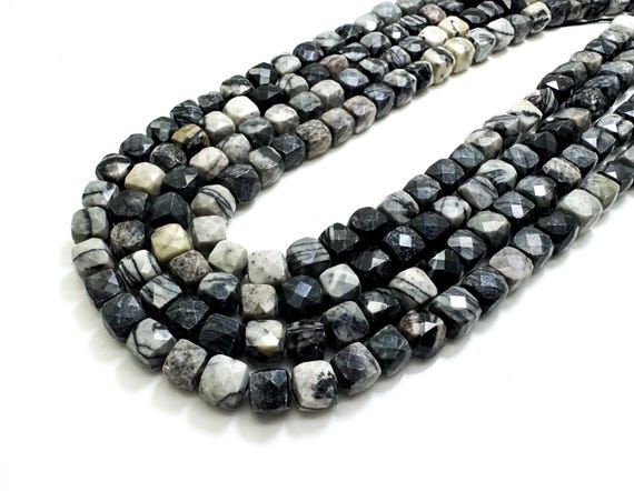 Natural Gray Crazy Lace Jasper B Faceted Square Cube 7mm Gemstone Beads - PGS121