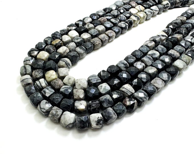 Natural Gray Crazy Lace Jasper B Faceted Square Cube 7mm Gemstone Beads - PGS121