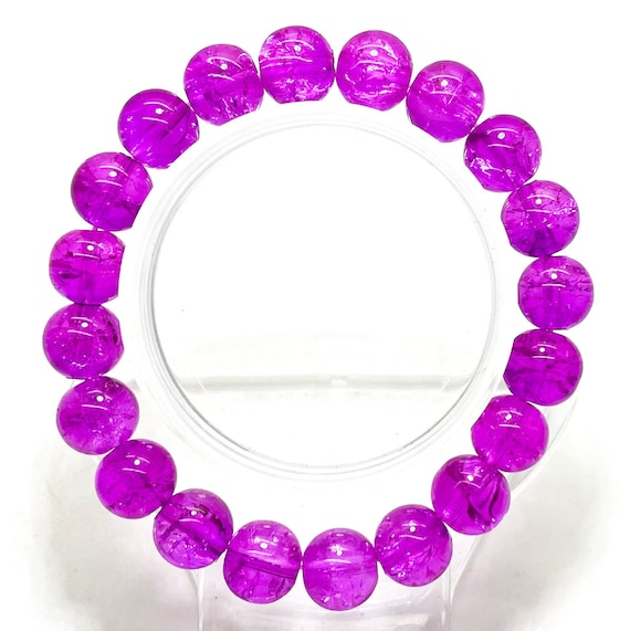 Crackle Quartz Handmade Cracked Crystal 10mm Polished Smooth Gemstone Bracelet (Purple) - PGB239N