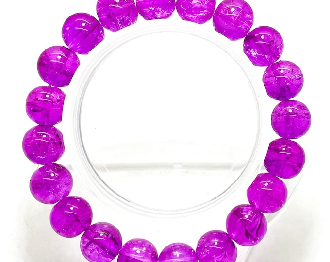 Crackle Quartz Handmade Cracked Crystal 10mm Polished Smooth Gemstone Bracelet (Purple) - PGB239N