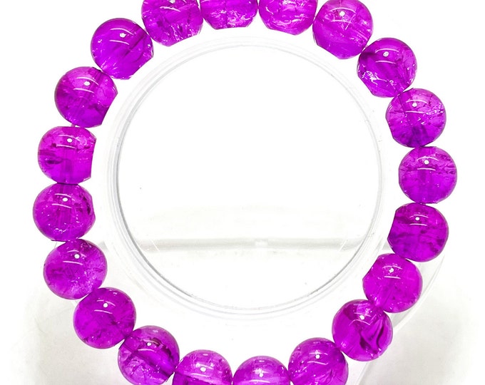 Crackle Quartz Handmade Cracked Crystal 10mm Polished Smooth Gemstone Bracelet (Purple) - PGB239N