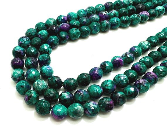 Green Purple Jasper Faceted Round 8mm Gemstone Jewelry Making Beads - RNF132-26