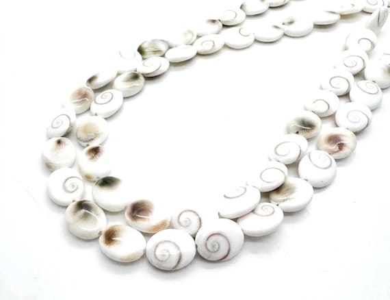 Genuine Natural Shiva Eye Pacific Cat's Eye Spiral Shell Oval Beads 12x10mm Polished White Bead for Protective Spiritual Jewelry - PG291