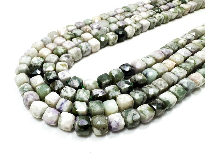 Faceted Green & Purple Jade Beads: 7x7mm Harmony Gemstone