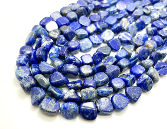 Blue Lapis Beads, Natural Lapis Polished Nugget Pebble Round Barrel Gemstone Beads - PG318
