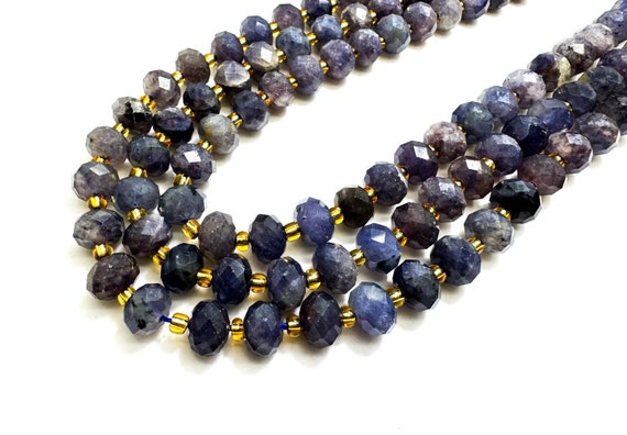 Natural Blue Sapphire Faceted Rondelle 5mm x 8mm Gemstone Beads - PGS321