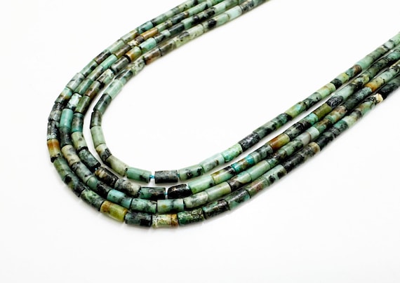 African Turquoise Beads 4x2mm | Natural African Turquoise Heishi Tube | Blue Green Jasper Beads | 15” Strand Jewelry Making Supplies - RD08