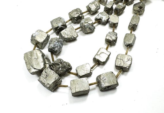 Pyrite Beads, Natural Silver Pryite Rough Nuggets Cube Rough Raw Gemstone Beads - PG200
