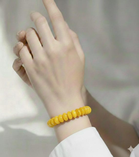 Yellow Lemon Jade 8mm Rondelle Gemstone Beads Stretch Elastic Cord Handmade Beaded Bracelet Accessories - PGBRD35