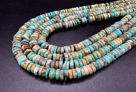 Natural Hubei Turquoise Beads Smooth 6mm Flat Round Disc Heishi Green Blue Untreated Gemstone for Men Women Jewelry Supply- PGS230